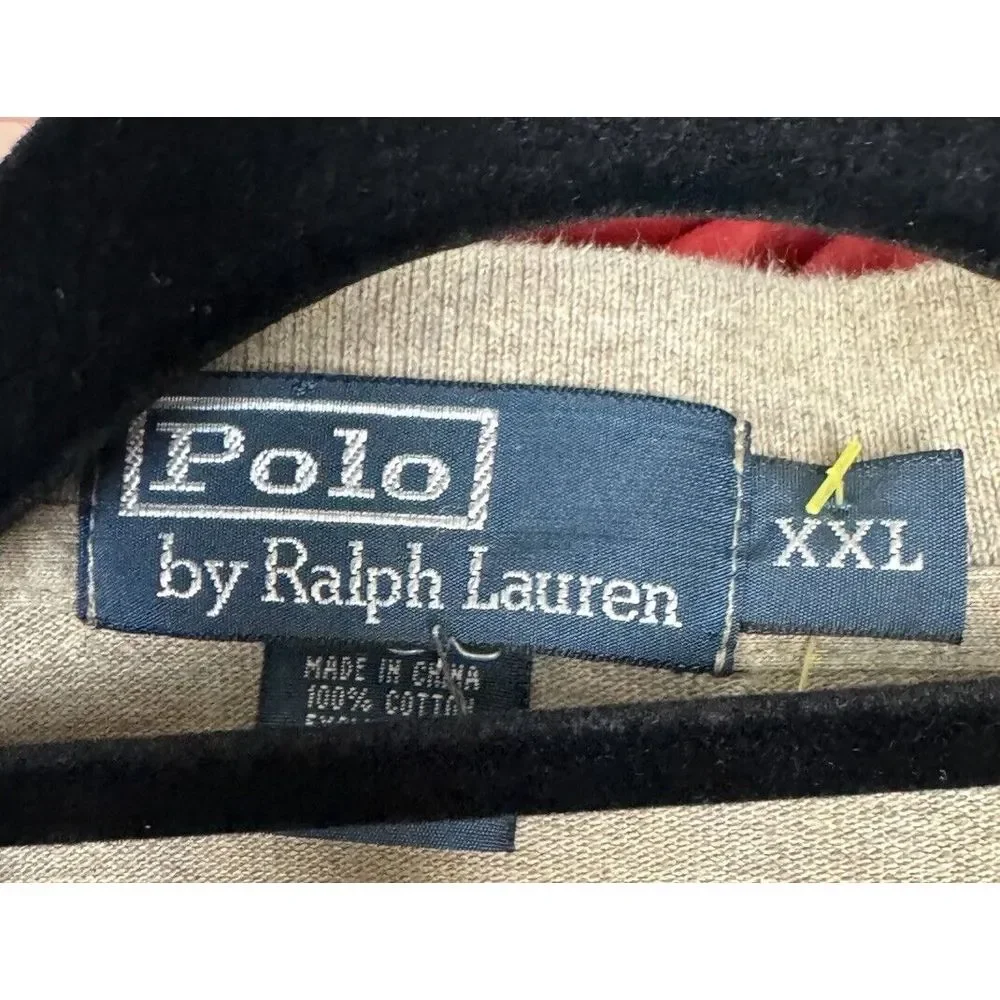Polo Ralph Lauren Mens Shirt Size XXL Beige Long Sleeve Polo Cotton‎ Logo